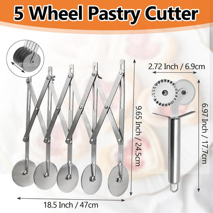5-Wheel Pastry Cutter, Expandable Stainless Steel, 2-Pack