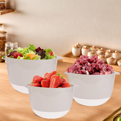 3 Plastic Mixing Bowls with Lids,Pour Spout,TPR Bottom,Mixing Bowl Set,Deep Nesting Small Batter Bowl for Serving,Prep,Baking,Non Slip,Dishwasher Safe,Easy to Grip/Spout,Pale Blue