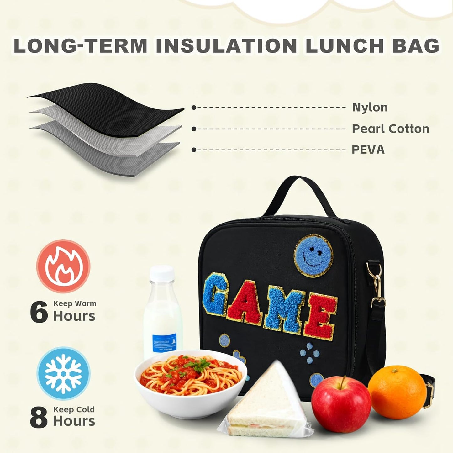 Kids Lunch Box for Kids Insulated Reusable Lunch Bag Tote Durable Children Leak-proof Lunchbox with Adjustable Shoulder Strap for School Daycare Travel Picnic (Navy - 3D Dinosaur)