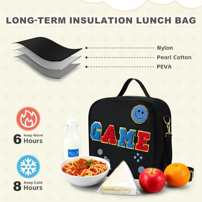 Kids Lunch Box for Kids Insulated Reusable Lunch Bag Tote Durable Children Leak-proof Lunchbox with Adjustable Shoulder Strap for School Daycare Travel Picnic (Navy - 3D Dinosaur)