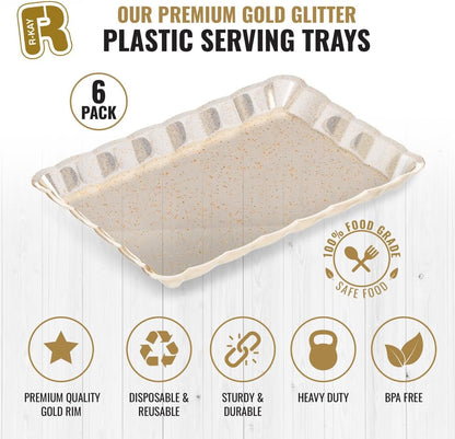 6 Pack Clear Plastic Serving Trays for Party, 9 x 13 Inch - Heavy Duty Plastic Trays for Food - Rectangular Party Serving Trays and Platters - Clear Disposable Trays