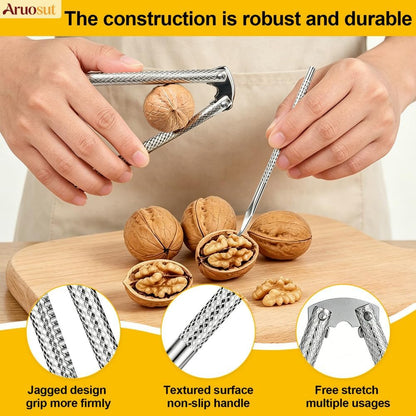 Nut Cracker 2Pcs and 4 Picks Set, Stainless Steel Nutcracker Tool for Walnut and Seafood Crackers