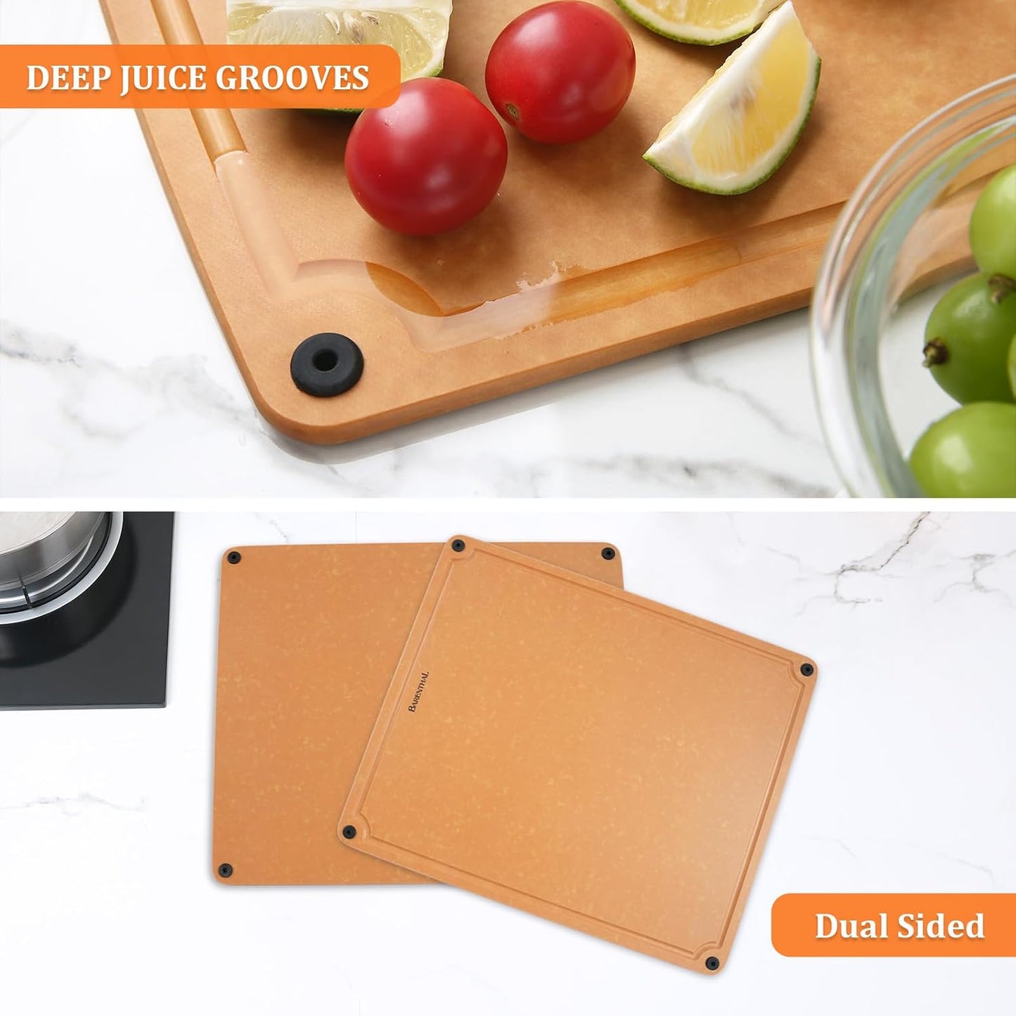 Cutting Boards for Kitchen Dishwasher Safe Eco-Friendly Composite Cutting Board Set of 2, Reversible Chopping Board with Handles & Juice Grooves, Small & Large Cutting Board for Countertop