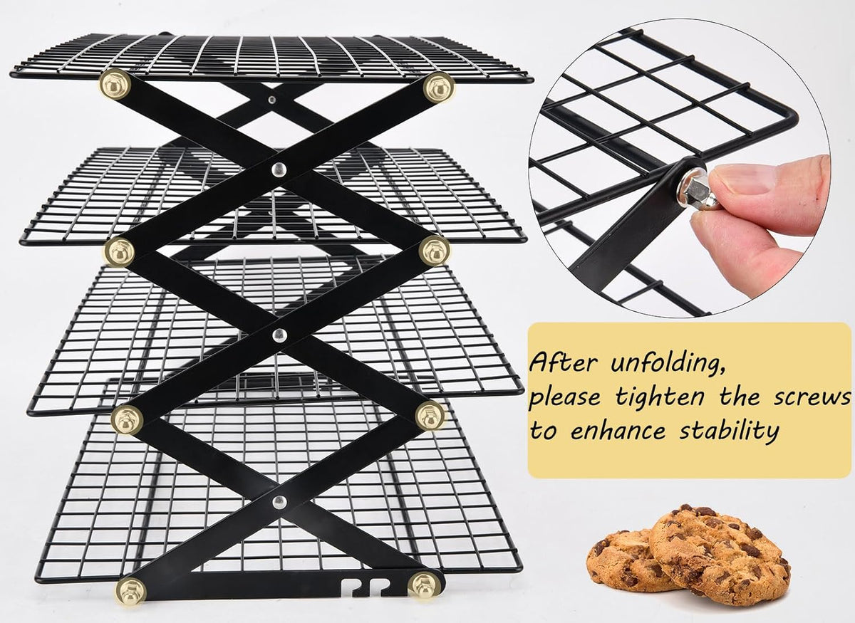 2/3/4-Tier Collapsible Cooling Rack for Baking,Folding Cooling Grid,Adjustable Stackable Roasting Cooking Drying Wire Cooling Rack for Cookies Baking