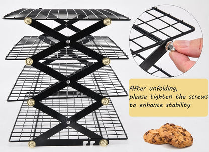 2/3/4-Tier Collapsible Cooling Rack for Baking,Folding Cooling Grid,Adjustable Stackable Roasting Cooking Drying Wire Cooling Rack for Cookies Baking