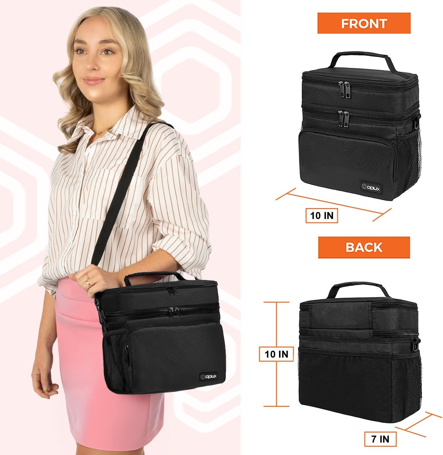 opux Insulated Lunch Bag for Men Women, Large Dual Compartment Cooler Bag, Soft Two Deck Lunch Box for Work School Picnic, Leakproof Lunch Tote with Shoulder Strap for Kid Adult (Purple, Double Deck)