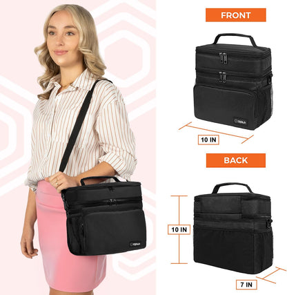 opux Insulated Lunch Bag for Men Women, Large Dual Compartment Cooler Bag, Soft Two Deck Lunch Box for Work School Picnic, Leakproof Lunch Tote with Shoulder Strap for Kid Adult (Purple, Double Deck)