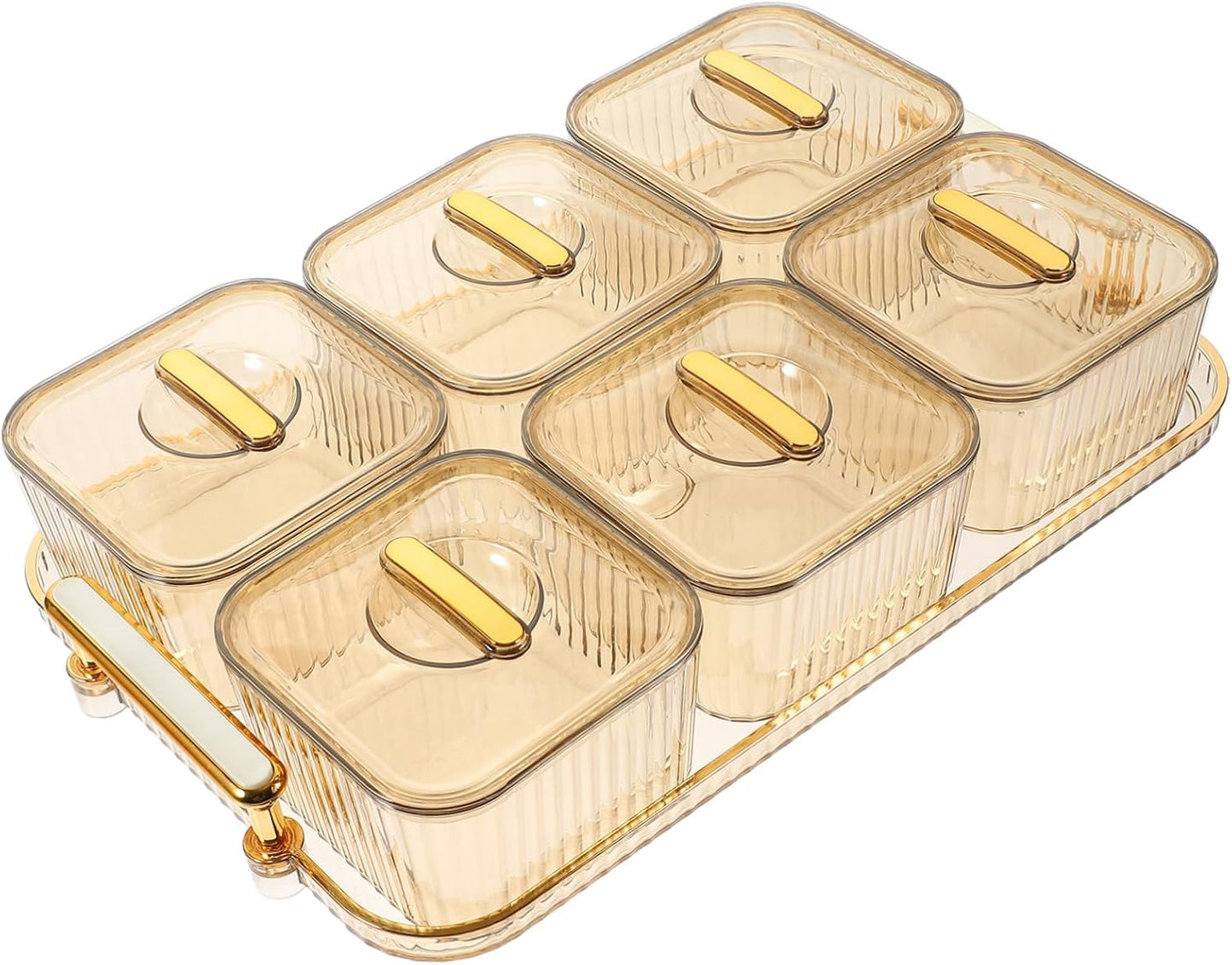 GLEAVI Snack Storage Platter with Lid 6-Compartment Clear Appetizer Serving Tray for Nuts Fruits and Snacks Party Snack Bowls Divided Dish for Home Entertaining 12.4 X 7.67 X 2.55 Inches