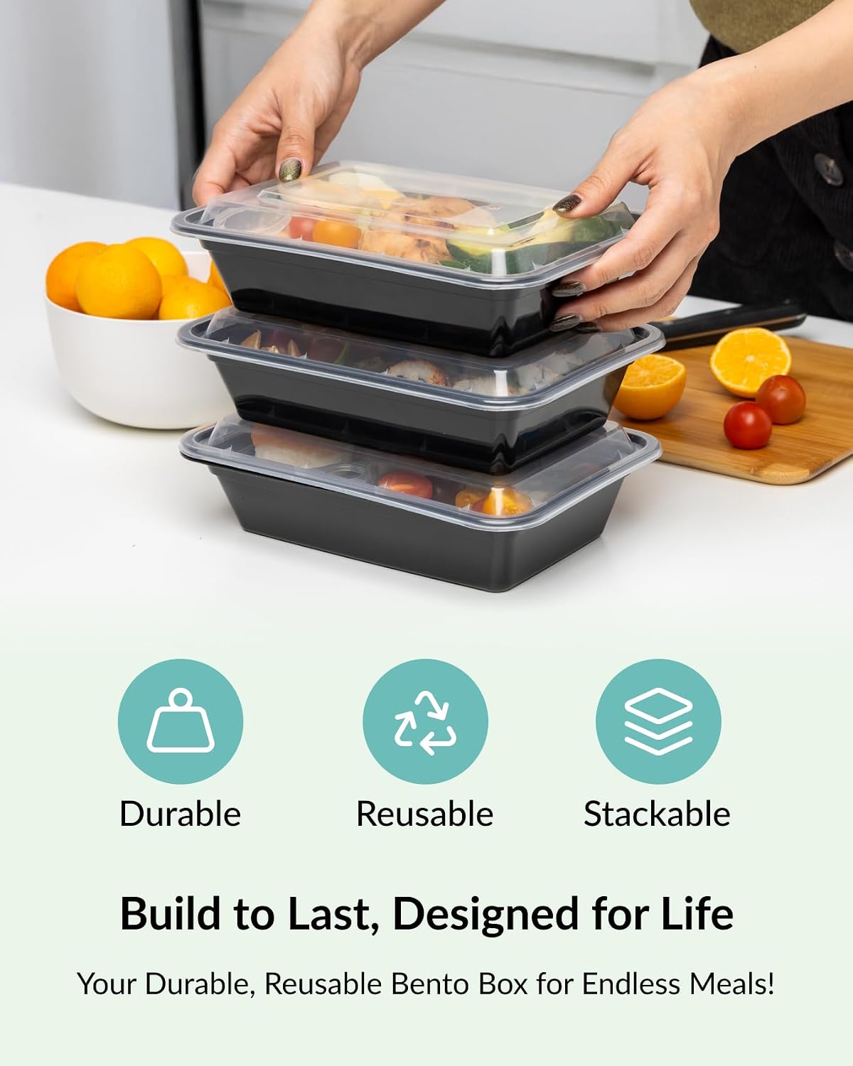 Enther Meal Prep Containers Single Lids Food Storage Bento BPA Free | Stackable | Reusable Lunch Boxes, Microwave/Dishwasher/Freezer Safe Portion Control (28 oz), 12 Pack 1 Compartment