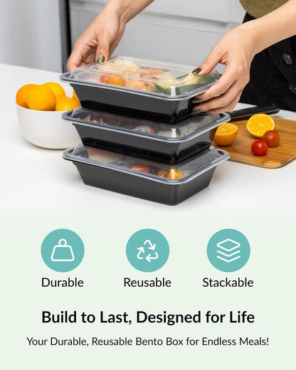 Enther Meal Prep Containers Single Lids Food Storage Bento BPA Free | Stackable | Reusable Lunch Boxes, Microwave/Dishwasher/Freezer Safe Portion Control (28 oz), 12 Pack 1 Compartment