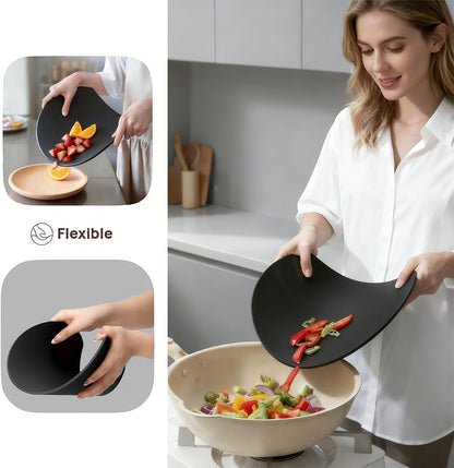 TPU Cutting Boards, Flexible, Non-slip Chopping Boards for Kitchen, Knife-Friendly & Dishwasher Safe Cutting Mat for Meat, Vegetables & Fruits (2PCS, Gray/Black-D Shape)
