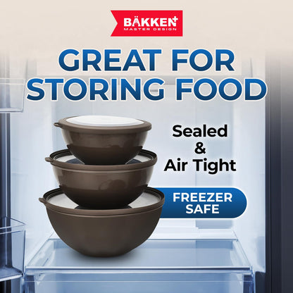 Bakken Master 12 Piece Plastic Nesting Bowls with Lids - Mixing Bowls Set includes 6 Prep Bowls and 6 Lids, BPA-Free, Reusable Meal Prep Containers, Microwave, Freezer & Dishwasher Safe, White Cream