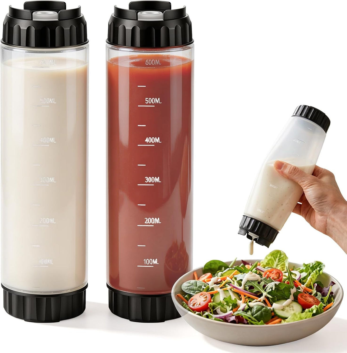 2 Pcs 16 oz Inverted Squeeze Bottles, Valve Condiment Dispenser (Black)