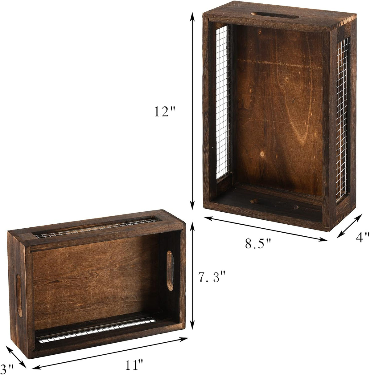 Dicunoy Set of 2 Rustic Nesting Boxes, Wooden Organizer Crates Basket, Small Decorative Wood Wire Containers with Handle for Countertop, Fruit, Veggies, Kitchen, Bathroom, Pantry Storage, Gift Basket
