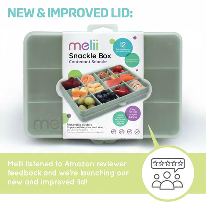melii Snackle Box |12-Compartment Snack Container with Removable Dividers, BPA-Free Food Storage for Travel, School & On-the-Go Snacks, Kids & Family Organizer (Grey)