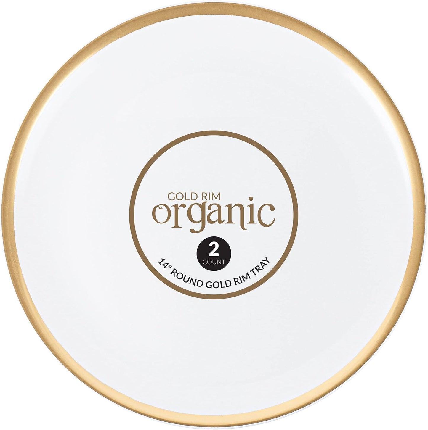 Plasticpro Plastic Serving Trays - Round Serving Platters with Gold Rim 14X14 Disposable Party DishPack of 2
