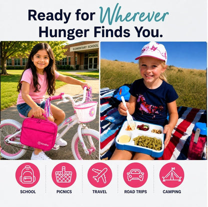 kinsho Lunch Box for Kids Boys Girls - Bento Box Set with Insulated Bag and Ice Pack, 6 Compartment Leak Proof Food Container, BPA-Free, Microwave Safe, Ideal for School & Work, Teal