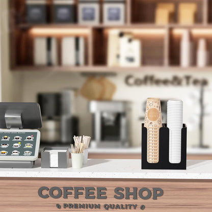 WINFFOR Disposable Cup Organizer Dispenser - 2 Compartments Clear Acrylic Cup and Lid Holder with Handles Plastic Cup Dispenser Countertop Paper Cup Holder for Coffee Bar House Party Essentials