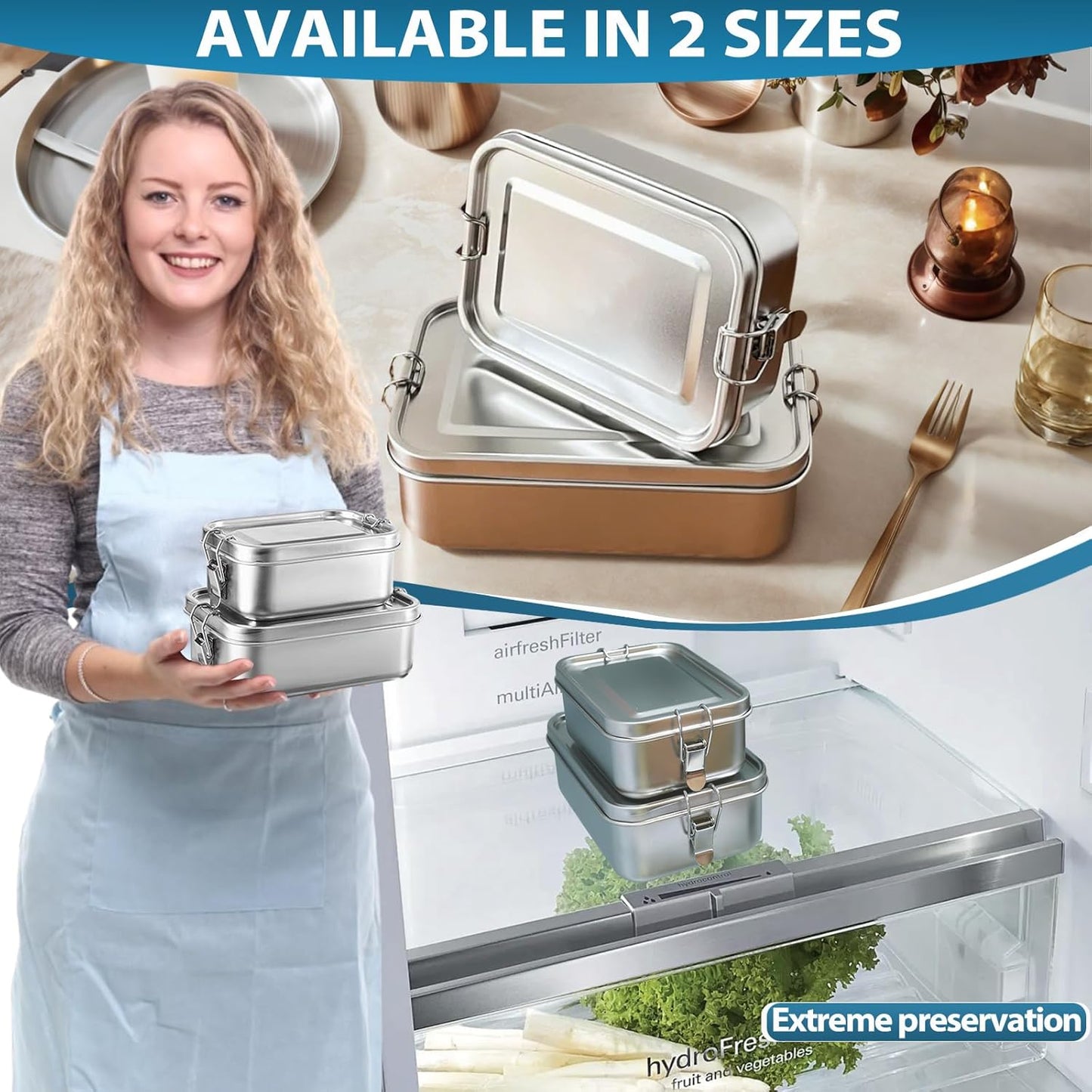 Stainless Steel Lunch Container 2 Pack 304 stainless Steel Bento Box Kids Adult(29oz/19oz),Leak Proof Stainless Steel Snack Containers With 1 Compartment and Lunch Bag