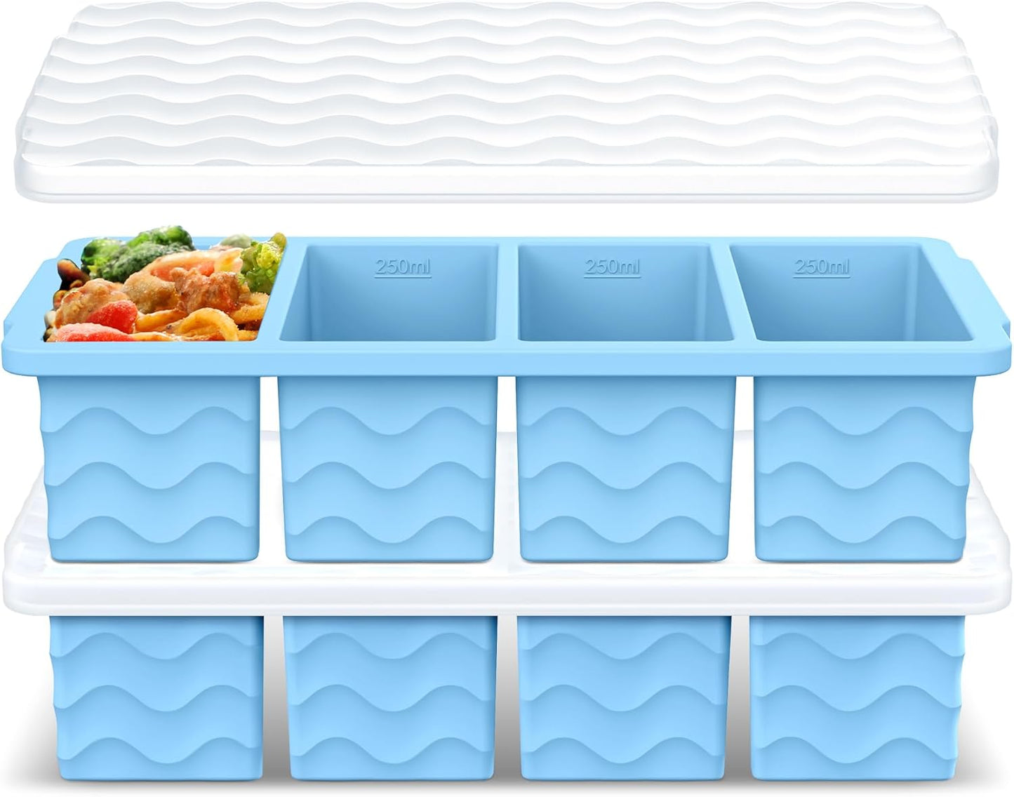 Doasuwish Silicone Freezer Molds for Soup with Lid – 1-Cup Soup Container Style Ice Cube Trays for Freezer, Meal Prep & Food Storage, Freeze 250mL/125mL Portions – 2 Pack