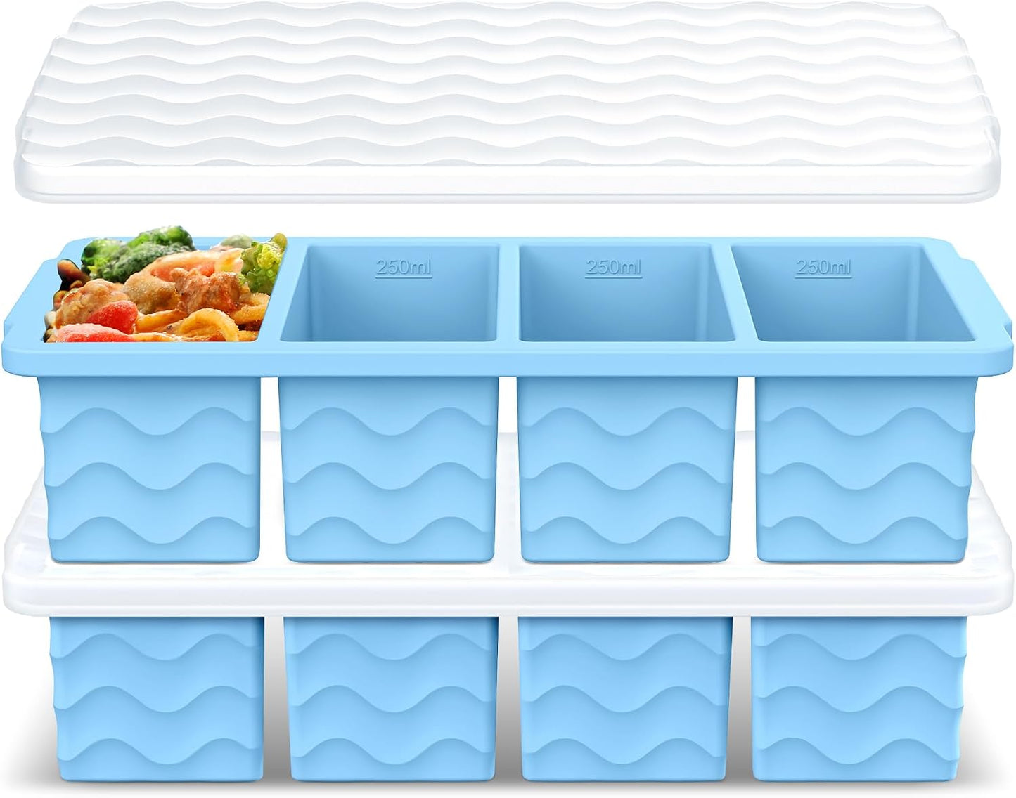 Doasuwish Silicone Freezer Molds for Soup with Lid – 1-Cup Soup Container Style Ice Cube Trays for Freezer, Meal Prep & Food Storage, Freeze 250mL/125mL Portions – 2 Pack