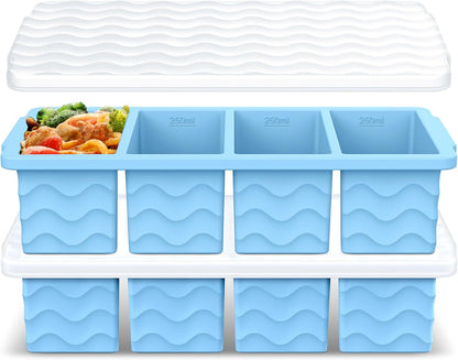 Doasuwish Silicone Freezer Molds for Soup with Lid – 1-Cup Soup Container Style Ice Cube Trays for Freezer, Meal Prep & Food Storage, Freeze 250mL/125mL Portions – 2 Pack