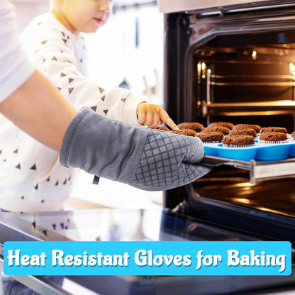 4 Pcs Oven Mitts and Pot Holders,500°F High Heat Resistant Kitchen Oven Mitts with Pot Holders,Long Oven Mitts with Recycled Cotton Infill and Silicone Non-Slip Surface for Baking and Cooking(Grey)