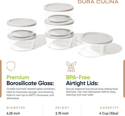 6-Piece Glass Food Storage Containers Set (3 Containers + 3 BPA-Free Lids) | 2-Cup, Leakproof | Microwave, Freezer, Oven & Dishwasher Safe | Ideal for Meal Prep & Pantry Organization, Pistachio