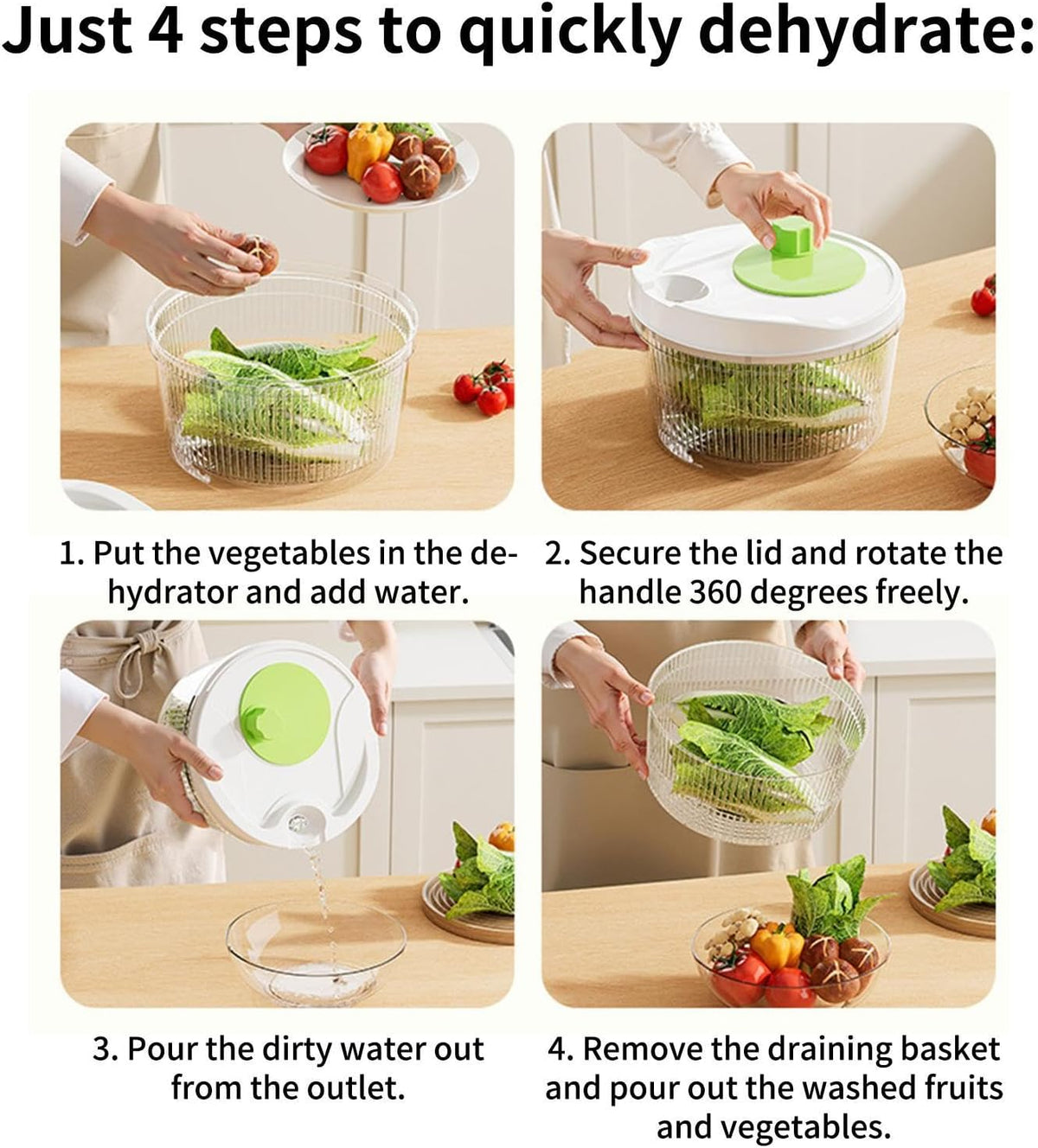 Salad Spinner, Fruit Cleaner Spinner Bowl With Swivel Handle
