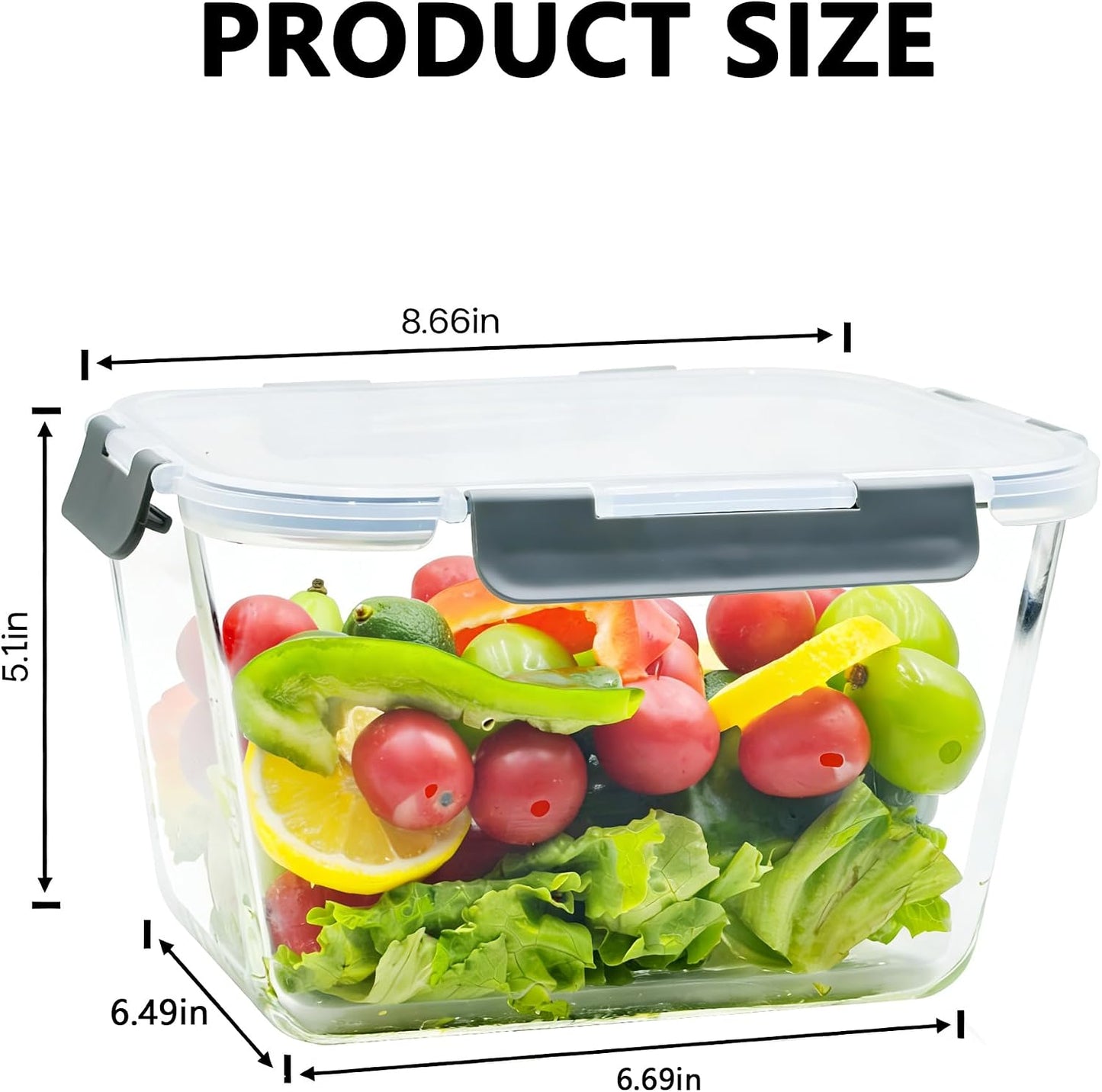 2 Pack Large Glass Food Storage Containers with Lids 85oz/10.5cup Big Airtight Storage Containers for Rotisserie Chicken Meal Prep Leftovers, BPA Free & Leak Proof, Microwave, Oven Safe (gray)