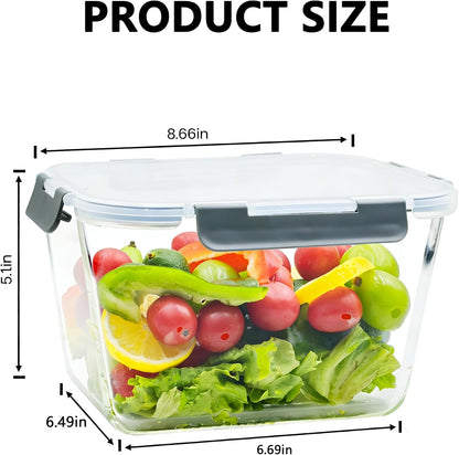 2 Pack Large Glass Food Storage Containers with Lids 85oz/10.5cup Big Airtight Storage Containers for Rotisserie Chicken Meal Prep Leftovers, BPA Free & Leak Proof, Microwave, Oven Safe (gray)