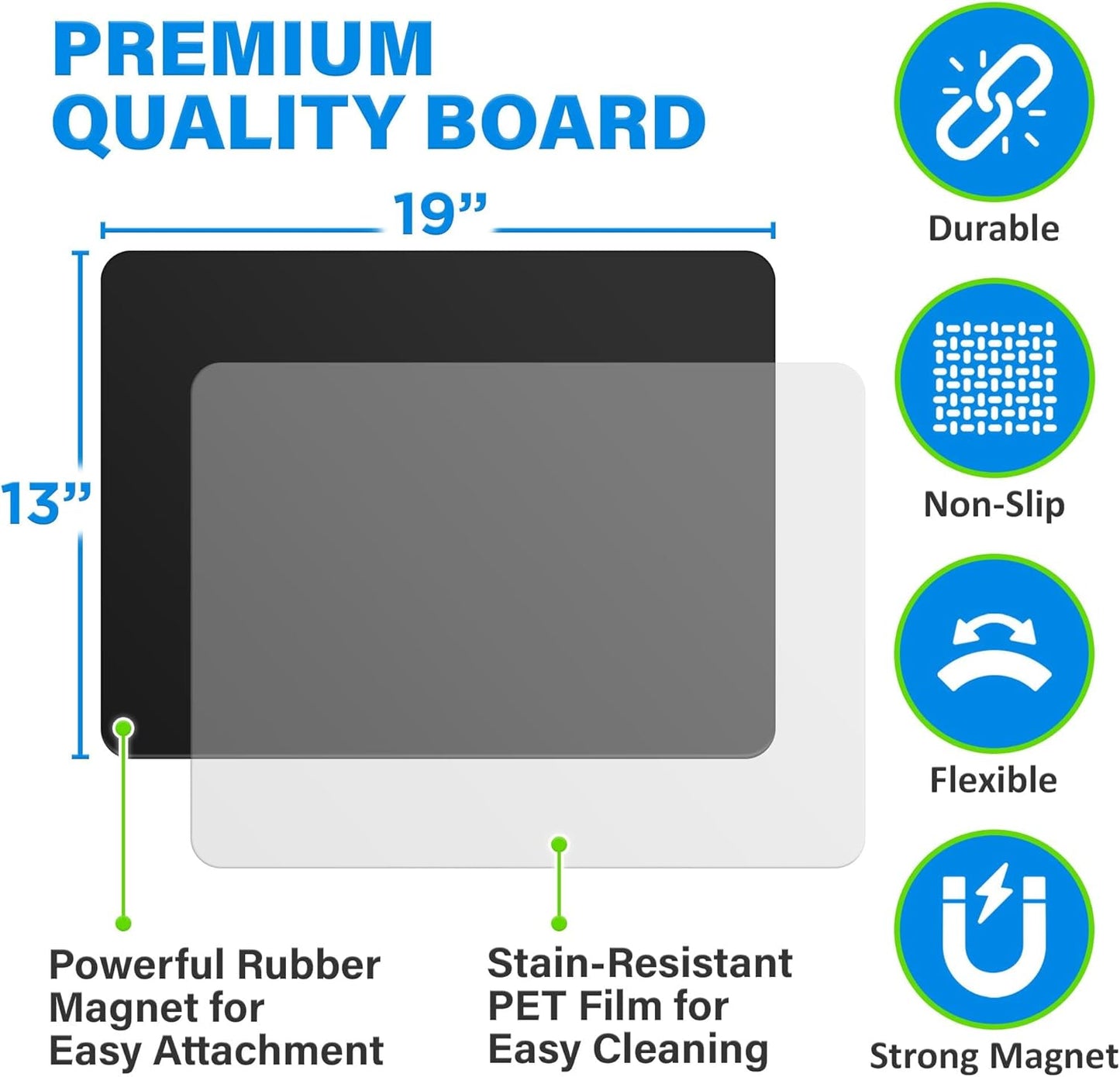 Magnetic Black Dry Erase Board for Fridge (12 x 8 inch), Stain-Resistant w/ 3 Magnetic, Fine-Tip Neon Chalk Markers & Eraser by Yes4Quality