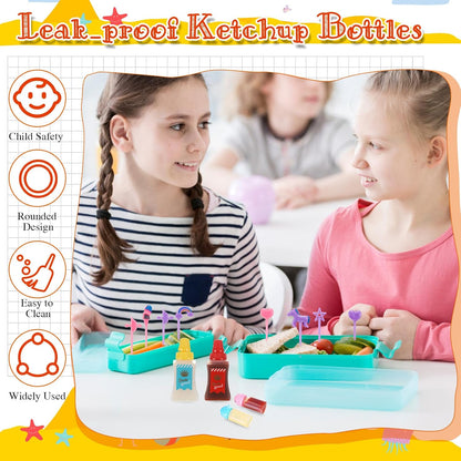 50 Pcs Kids Bento Box Accessories Including Food Picks Mini Condiment Bottles Ketchup Squeeze Bottles, Mini Soy Sauce Container with Funnel for Kids School Bento Camping Office Accessories (Animal)