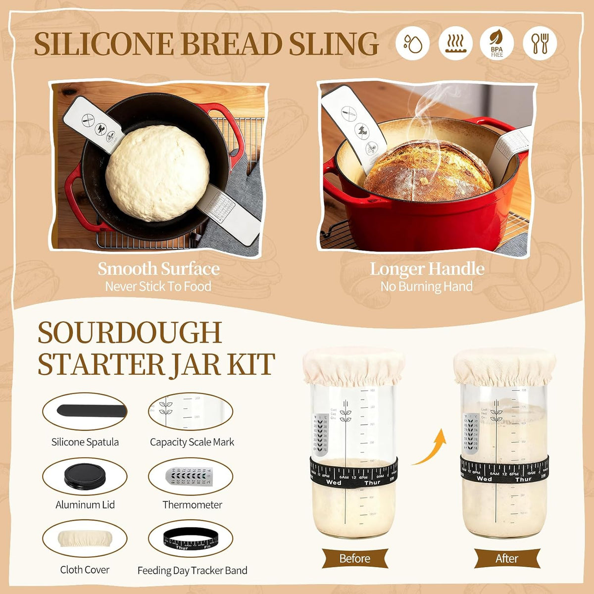 Sourdough Starter Kit 10" Round Banneton Bread Proofing Basket