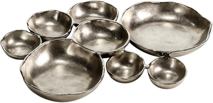 9 Cluster Decorative Bowls Bright Gold Brass Snack Tray Bowl Chip & Dip Serving Piece Strong Brass Centerpiece Beautiful Room Accent & Entertaining Parties Home Decor Wedding Gifts 22 Inch Decorative