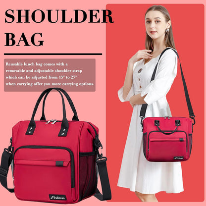 TuErCao Small Lunch Bag Lightweight Insulated Lunch Box for Women Work Portable Soft Cooler for Picnic Travel Road Trips, Loncheras para Mujer, Black