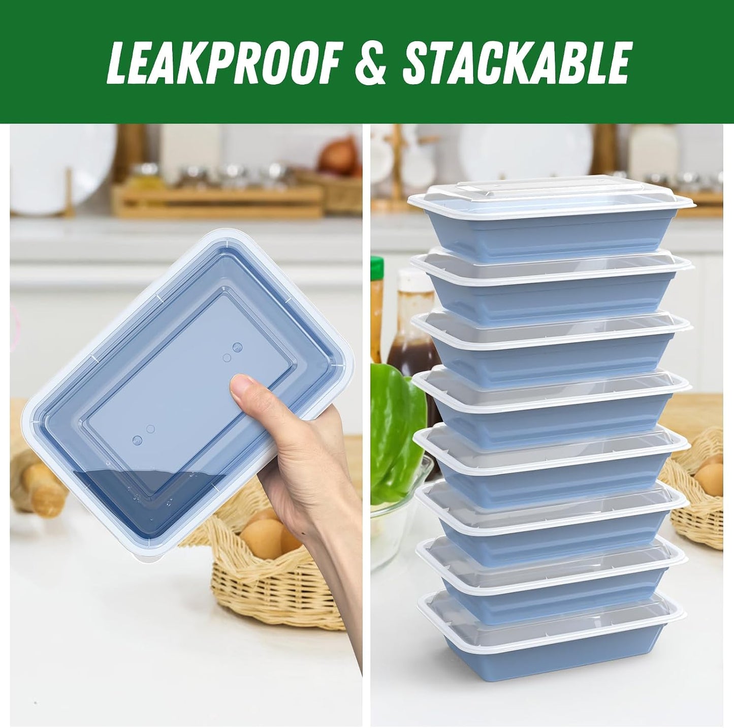 50 Pack (100-Piece) 32 oz Meal Prep Containers Reusable with Easy Open Lids, Sturdy Leakproof Food Safe, Microwave Freezer Dishwasher Safe, To Go Take Out Plastic Food Storage Pans with Lids, Black