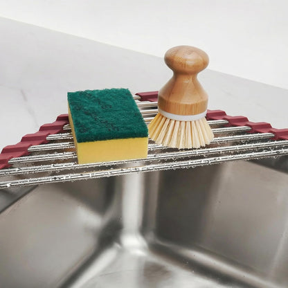 Tomorotec Foldable Stainless Steel Triangle Roll-Up Dish Drying Rack for Small Sink Corners - Over-The-Sink Multipurpose Kitchen Drainer, Rustproof Organizer, Trivet and Shelf - Space-Saving (Black)