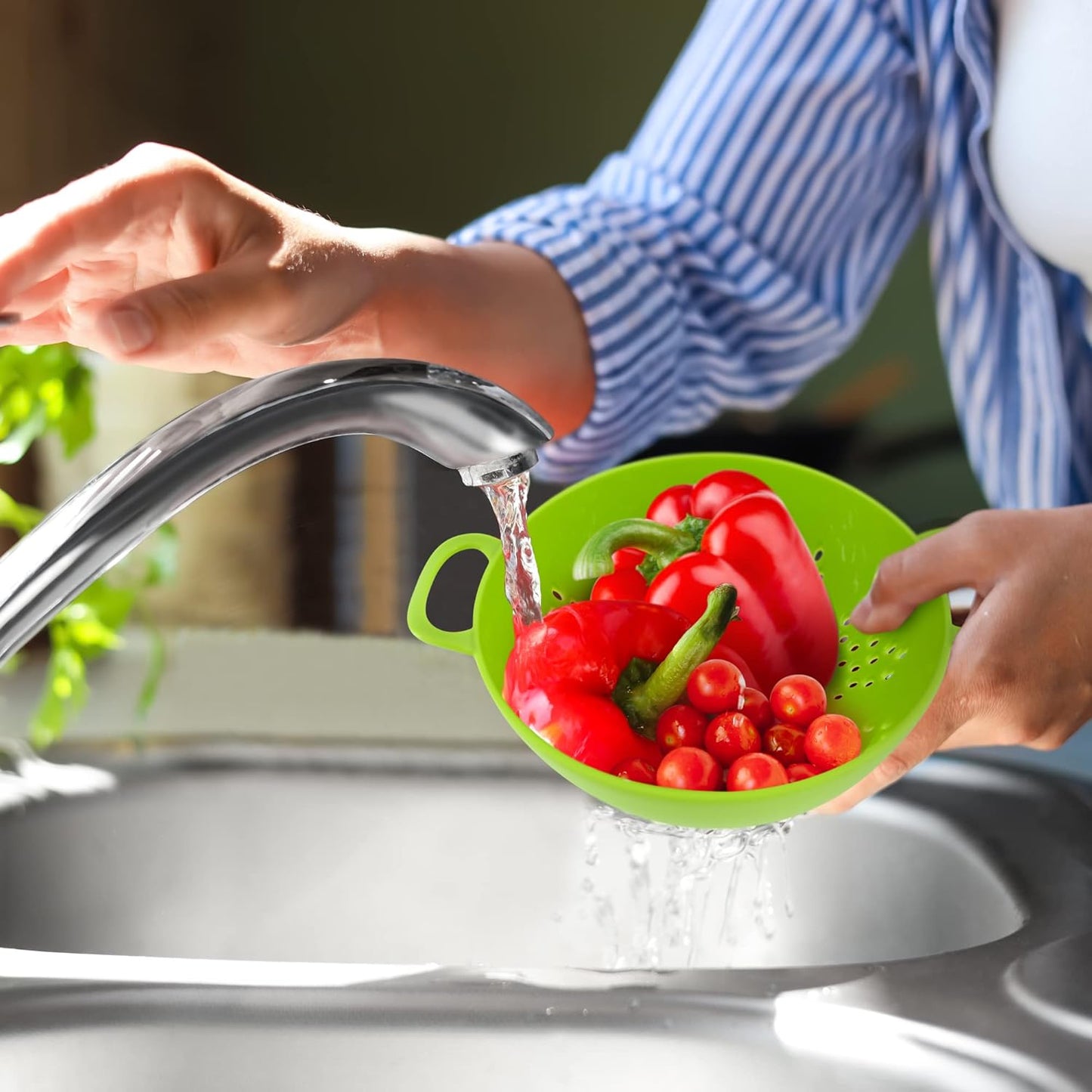 Meadow Lane 6-inch Small Colander, BPA-Free, Dishwasher Safe, Double Handles, Compact Food Strainer for Berries, Veggies and Pasta, 3-Cup Capacity, Smooth White