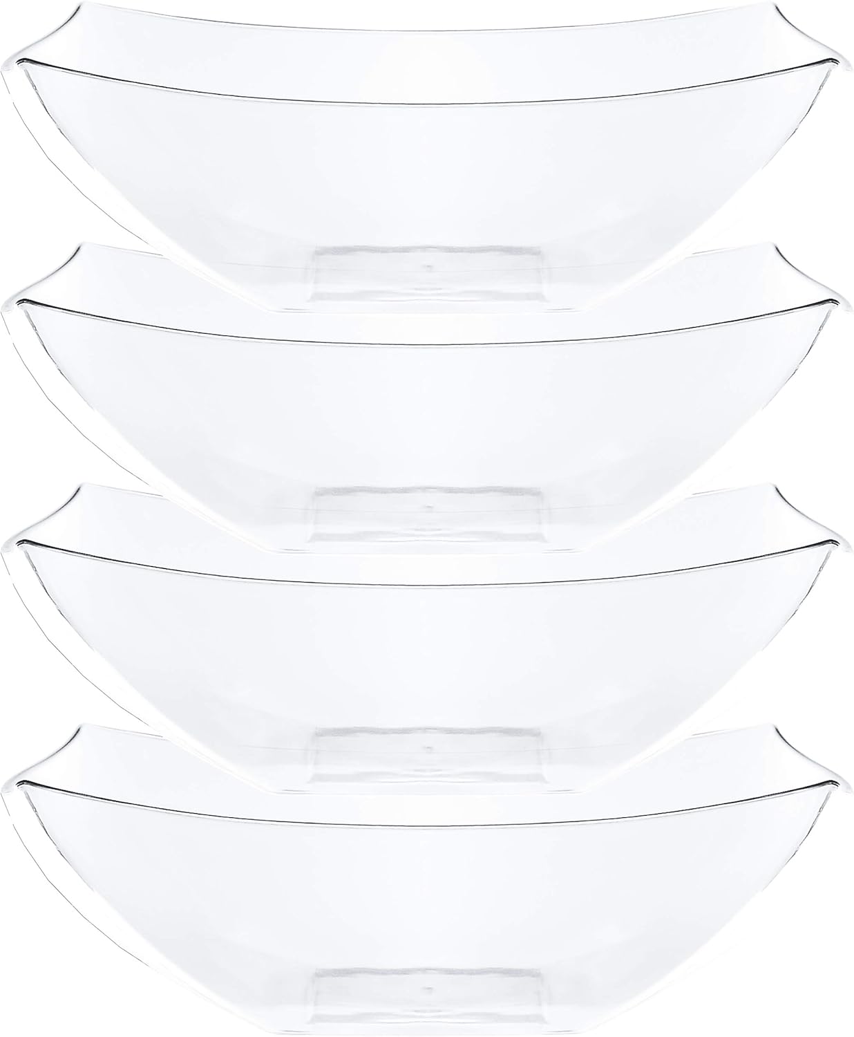 PLASTICPRO Disposable Square Serving Bowls, Party Snack or Salad Bowl, Plastic Clear or White Pack of 4 (16 OUNCE, White)