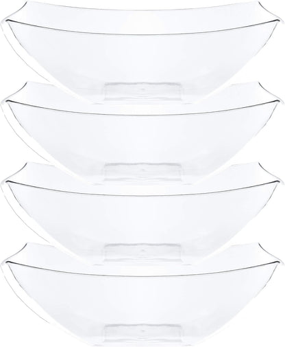 PLASTICPRO Disposable Square Serving Bowls, Party Snack or Salad Bowl, Plastic Clear or White Pack of 4 (16 OUNCE, White)