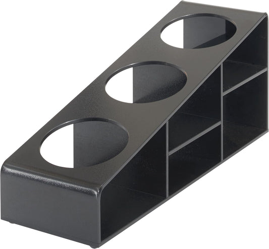 Winco Syrup/Condiment Bottle Organizer, 3-Compartments, 3.5"Dia, Plastic, Black