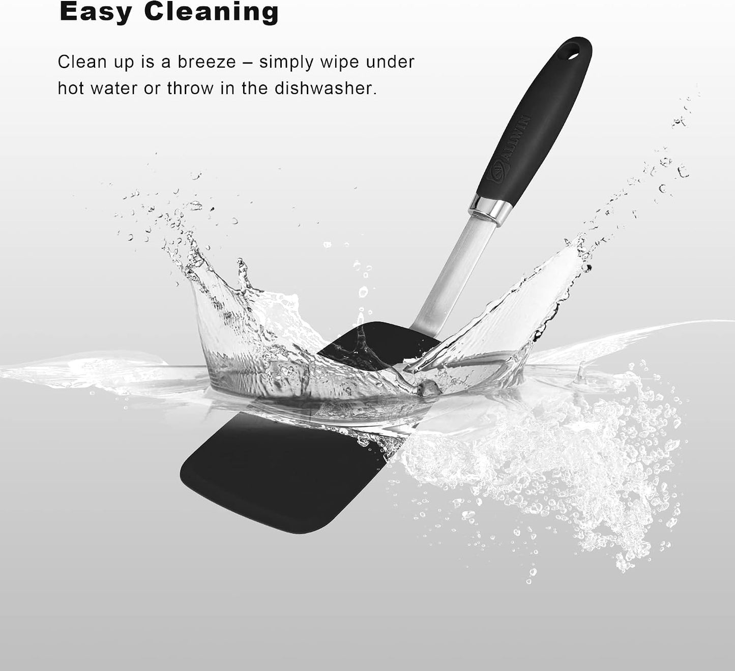 Silicone Spatula 3-piece Set, Ergonomic Handle High Heat-Resistant Spatulas, Non-stick Rubber Spatulas with Stainless Steel Core, Black
