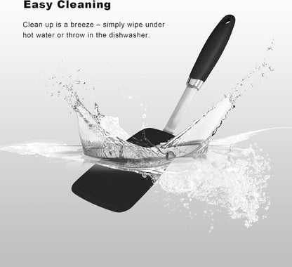 Silicone Spatula 3-piece Set, Ergonomic Handle High Heat-Resistant Spatulas, Non-stick Rubber Spatulas with Stainless Steel Core, Black