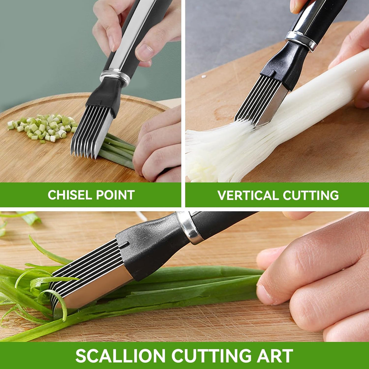 Green Onion Shredder, Stainless Steel Chopped Green Onion Knife, Professional Scallion Shredding Tool, Kitchen Tool Slice Cutlery Vegetable Cutter Sharp Scallion Cutter Shred Knife (1)