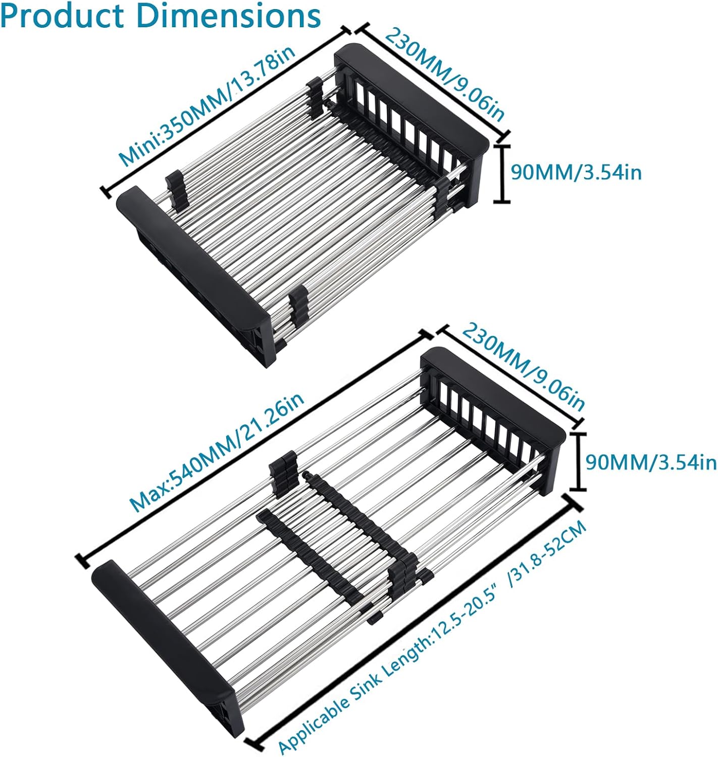Dish Drying Rack, Over The Sink Dish Drying Rack, Stainless Steel Dish Drainer with Adjustable Arms Holder Functional Kitchen Sink Organizer for Vegetable and Fruit