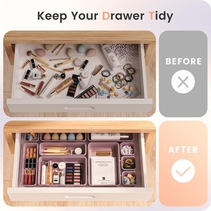 A-LuGei 【Military Grade】 Drawer Organizer,【𝟱𝗦𝗶𝘇𝗲】 Makeup organizer,【Holds 177 Items】 Bathroom Organizers and Storage,Organization and Storage,Desk Drawer Organizer for Vanity【Clear】