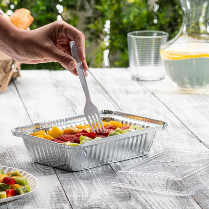 GUSTO [1 lb - 50 Count Disposable Aluminum Foil Pans with Clear Dome Lids, 5x4 Takeout Pans – Great for Baking, Cooking, Storage, and Freezing (Formerly Comfy Package)