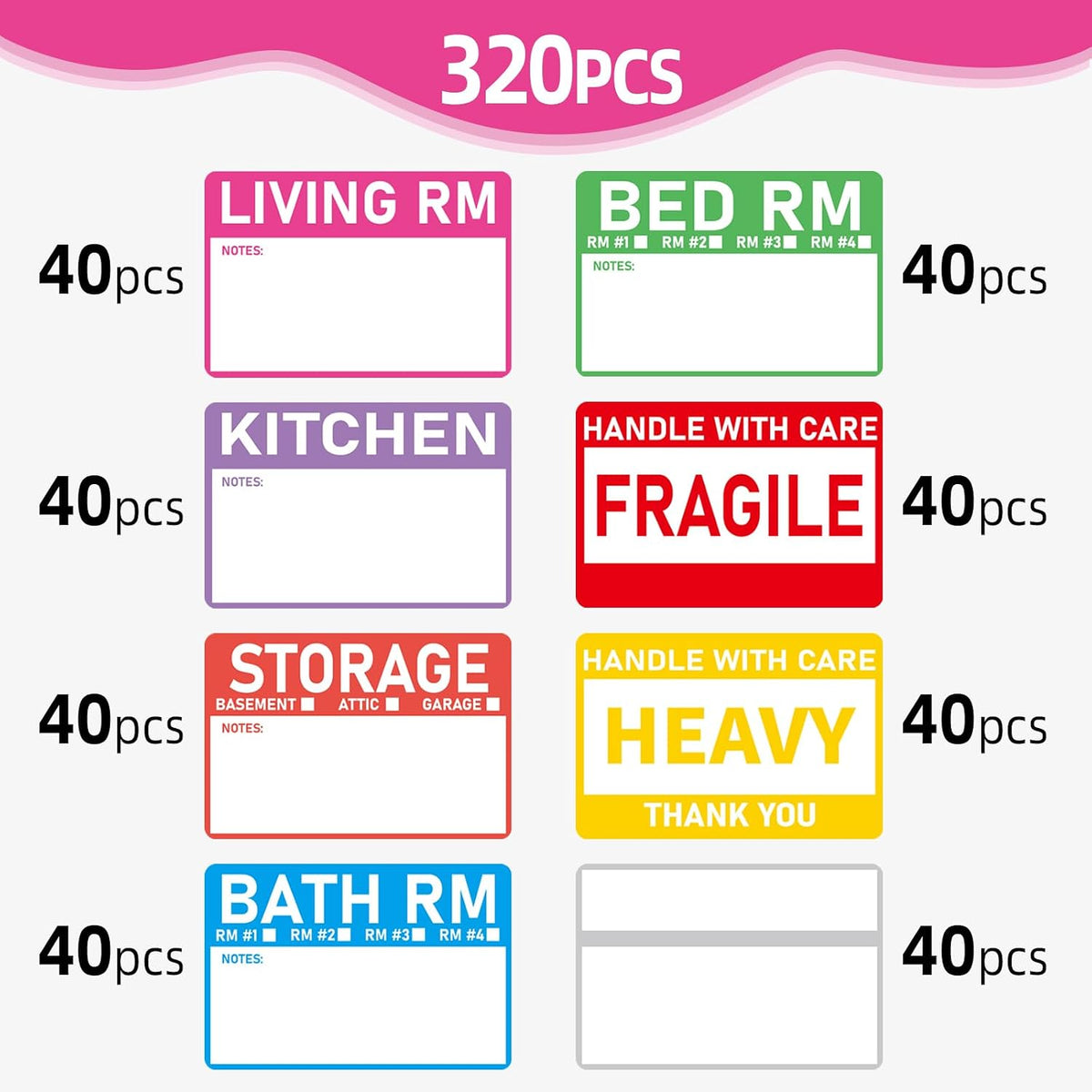 Removable Label Stickers for Organizing -320PCS 3 x 2 inch Waterproof Handwrite Blank Labels, School, Home, Business for Plastic Bins, Folders, Freeze Food (White)