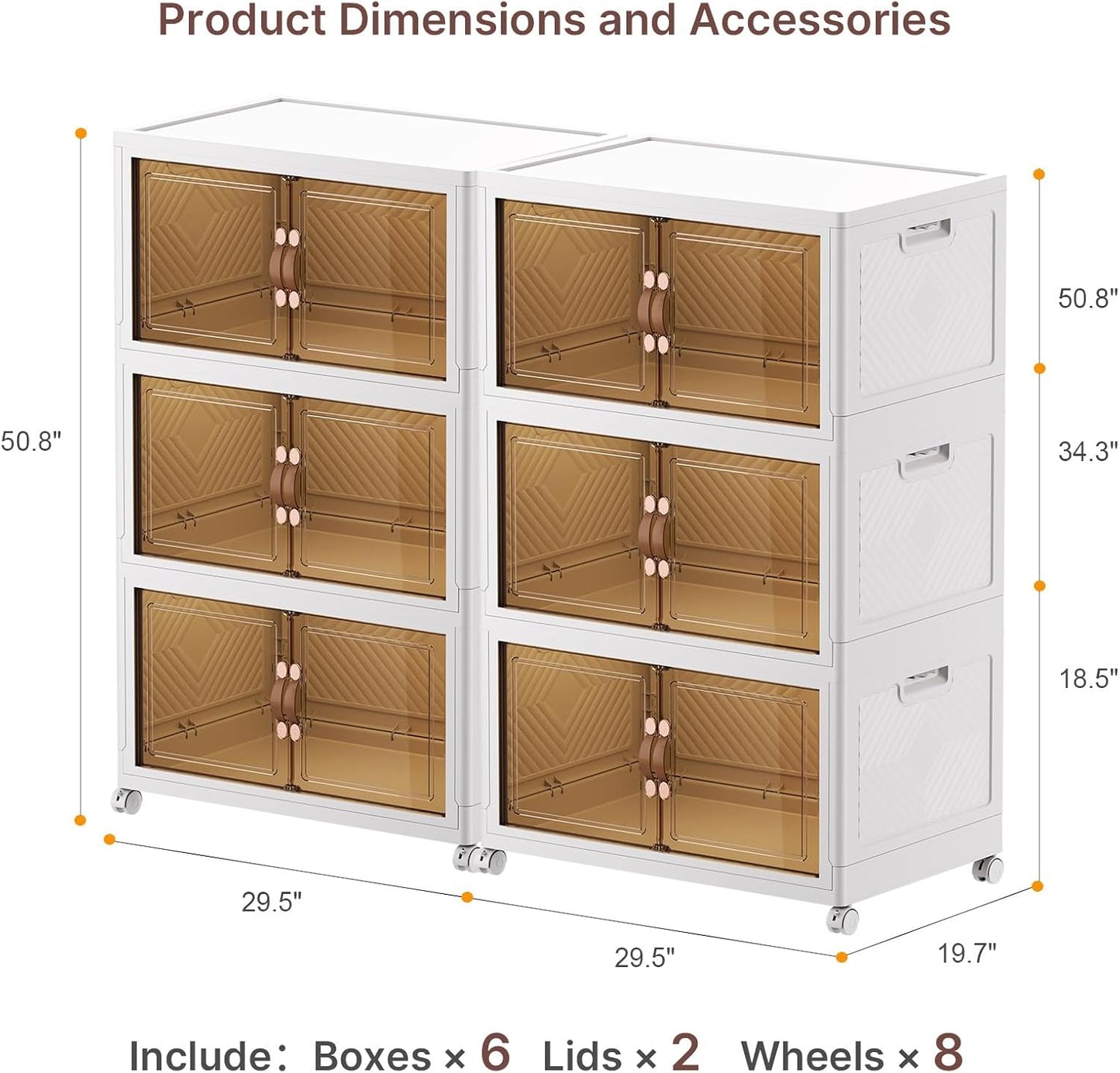 UAMFURI 720QT Stackable Storage Bins with Lids, Extra Large Storage Cabinet with Doors and Wheels, Collapsible Plastic Storage Box for Bedroom Dorm Office Garage